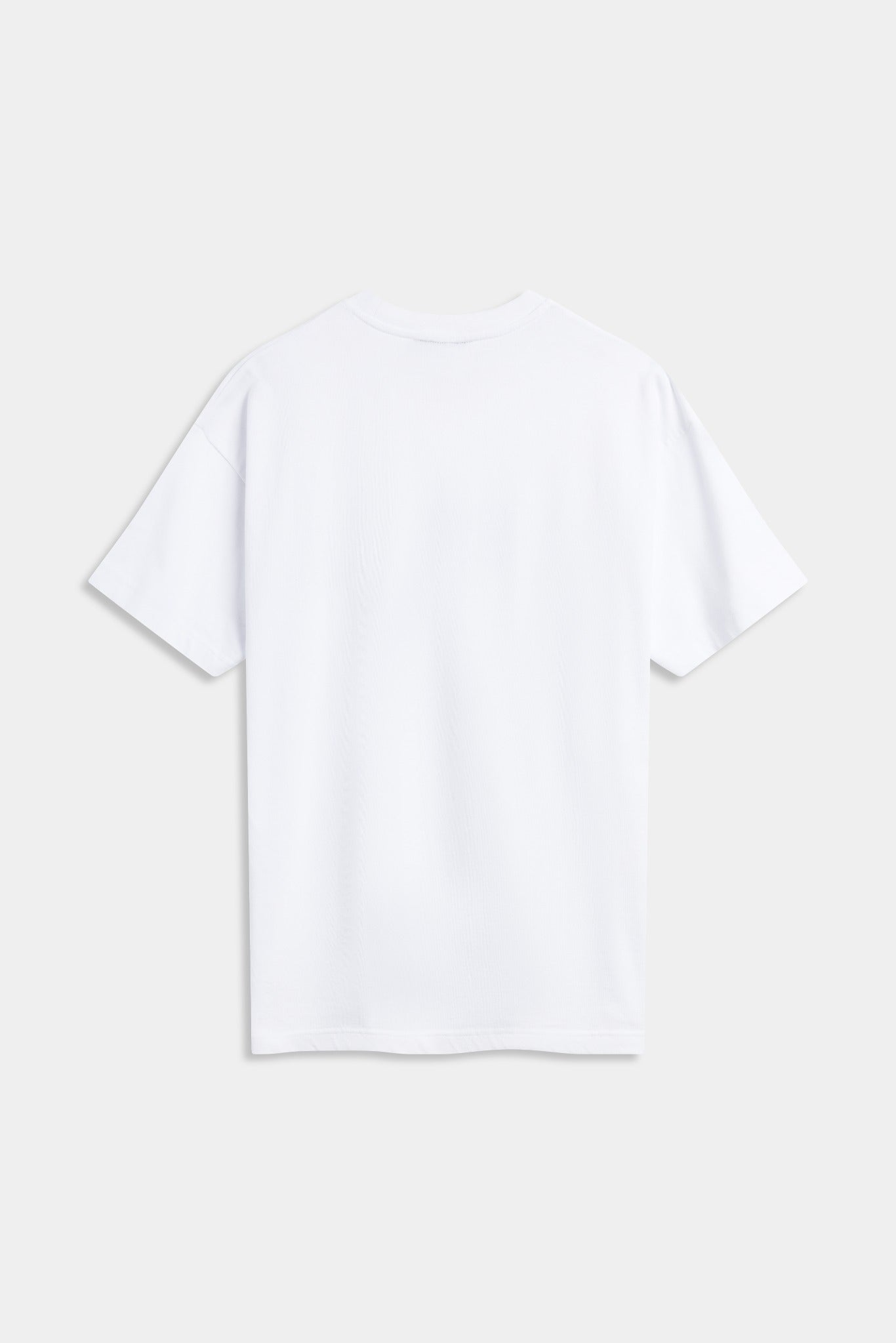 Back view of a white CASPARA oversized cotton t-shirt against a light grey background.